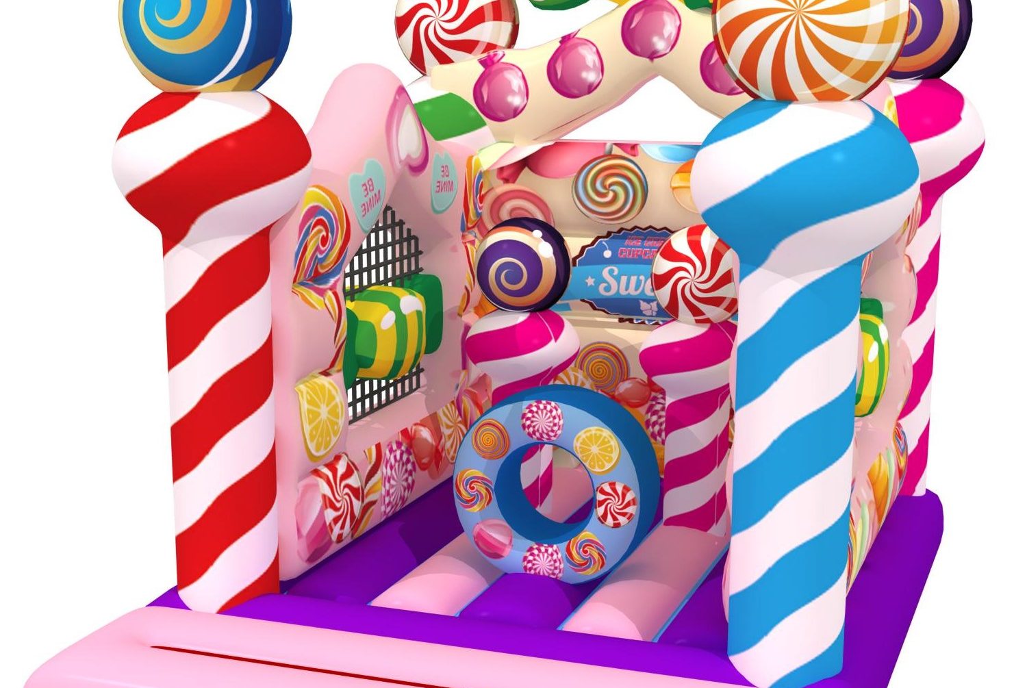 Hüpfburg mieten, Hüpfburgen Candy Leipzig Gohlis Ein rosa, aufblasbarer Schaukel-Pferd mit bunten Wänden. Leipzig Gohlis